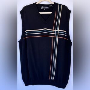 St. Andrew’s of Scotland Men’s Knit Sweater Vest VNeck Black/Grid Stripe Size XL
